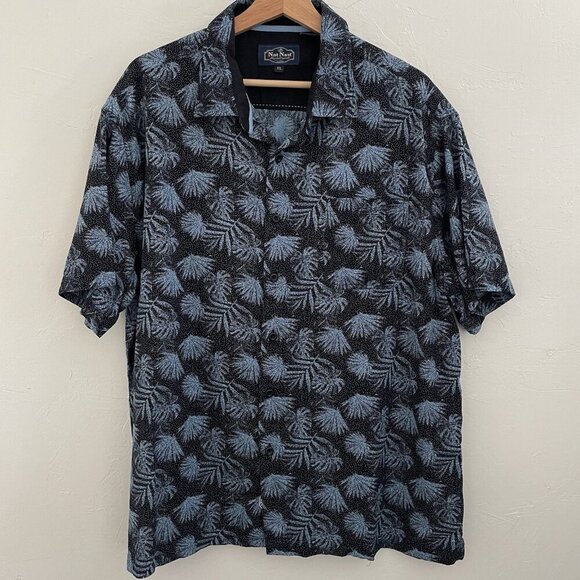 Nat Nast Luxury Originals Silk Blend Shirt Blue Tropical Men's Size XL Palm Leaf - Picture 2 of 10